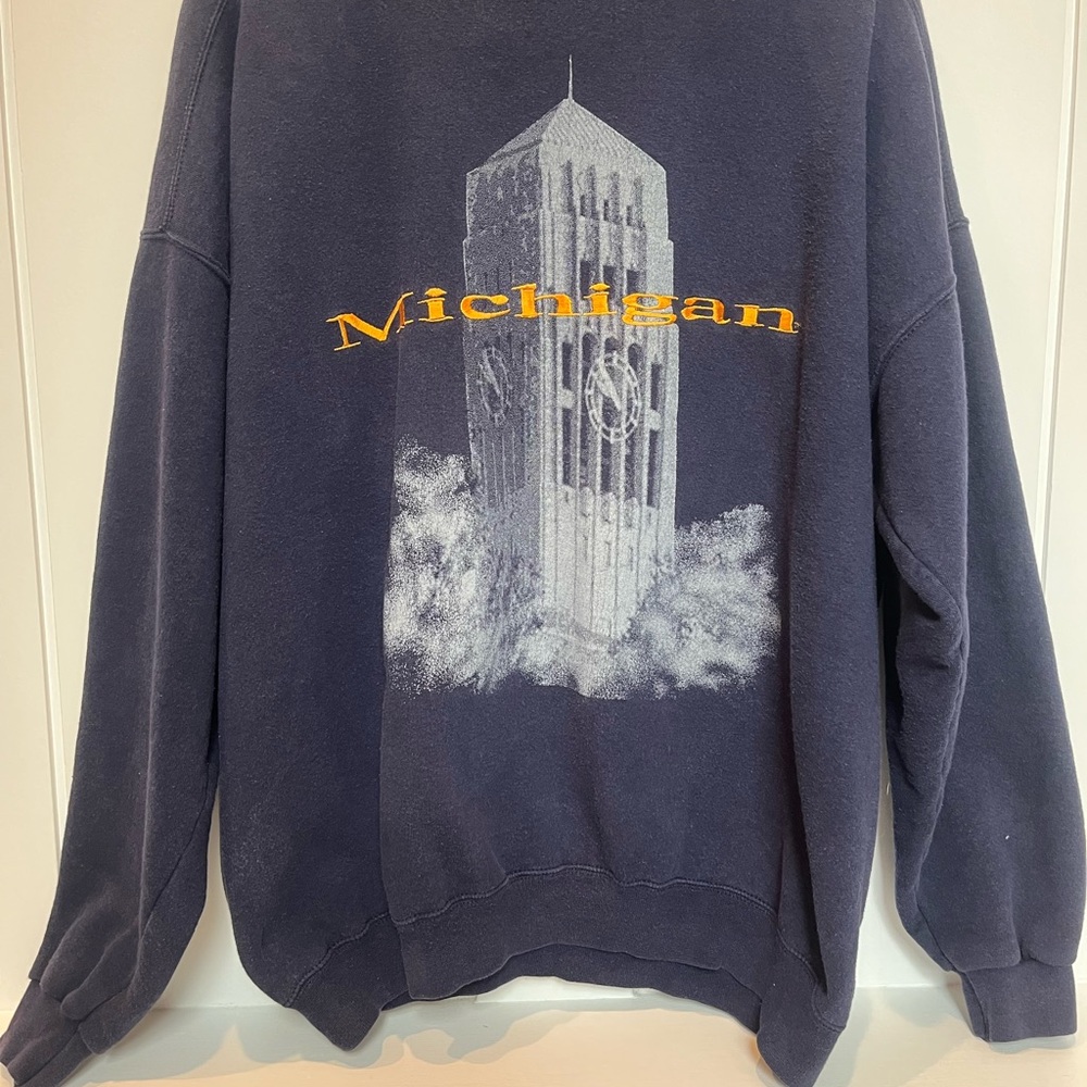 2XL Vintage Michigan Graphic Men's Sweatshirt- Navy